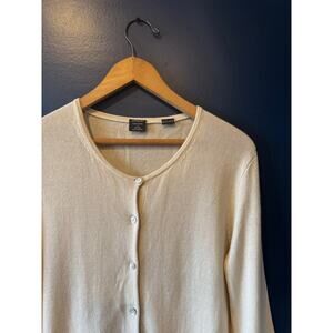 Adagio | Silk-Cashmere Ivory Scoop Neck Cardigan | Size 12